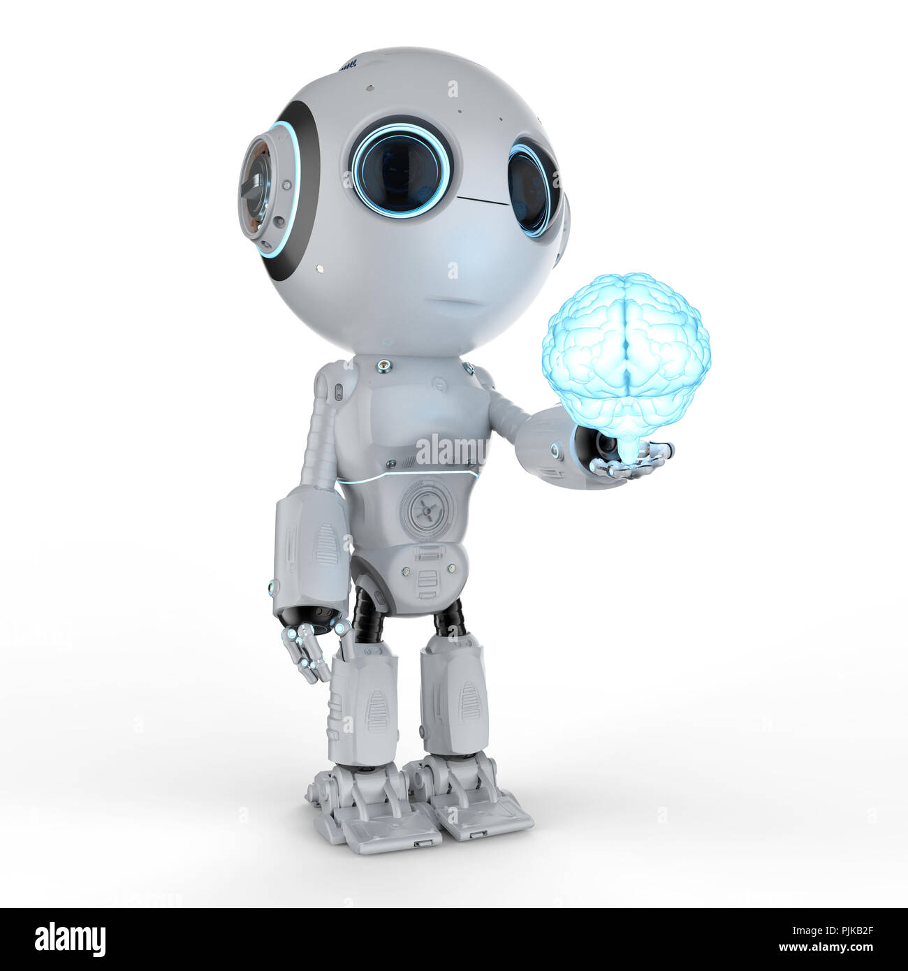 Il rendering 3d carino di intelligenza artificiale robot con il cervello Foto Stock