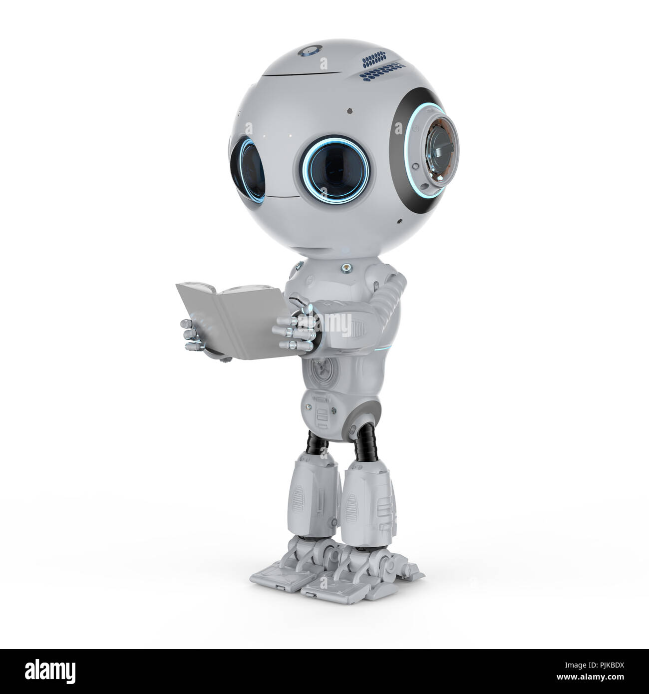 Macchina il concetto di apprendimento con il rendering 3d carino di intelligenza artificiale robot legge prenota Foto Stock