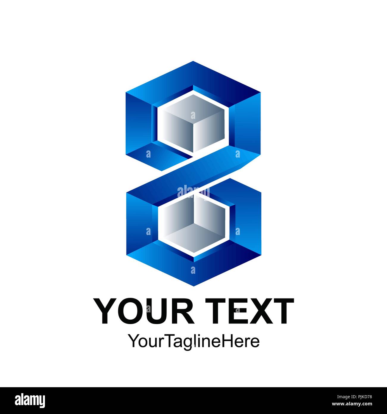 Creative esagono astratta 3D numero otto vector logo design elemento di modello. Colore blu argento icona del concetto Illustrazione Vettoriale