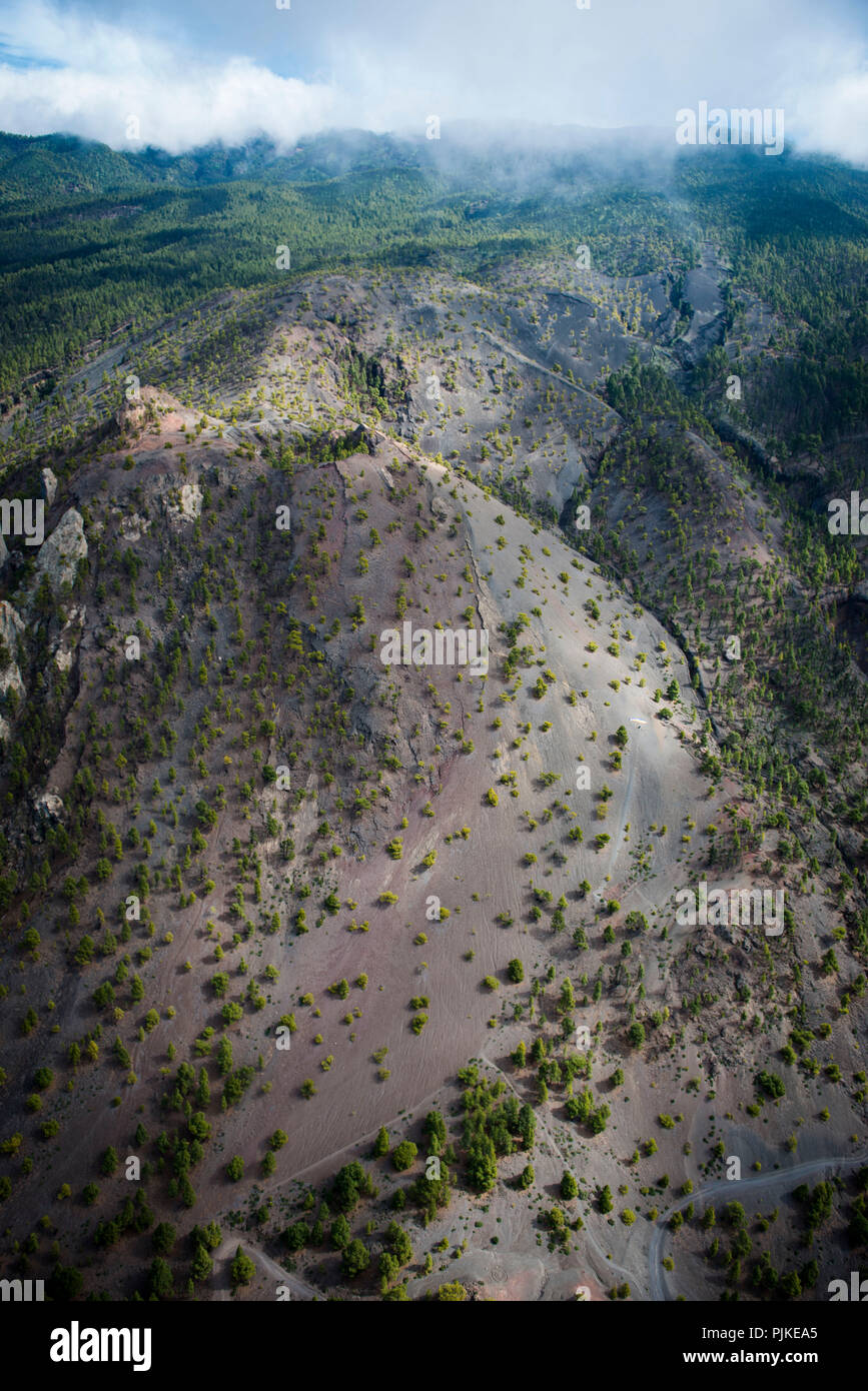 Paesaggio vulcanico Caldera sulla costa ovest di La Palma, isola vulcanica, Campanario, vista aerea, Isla Bonita, Isole Canarie, Spagna Foto Stock