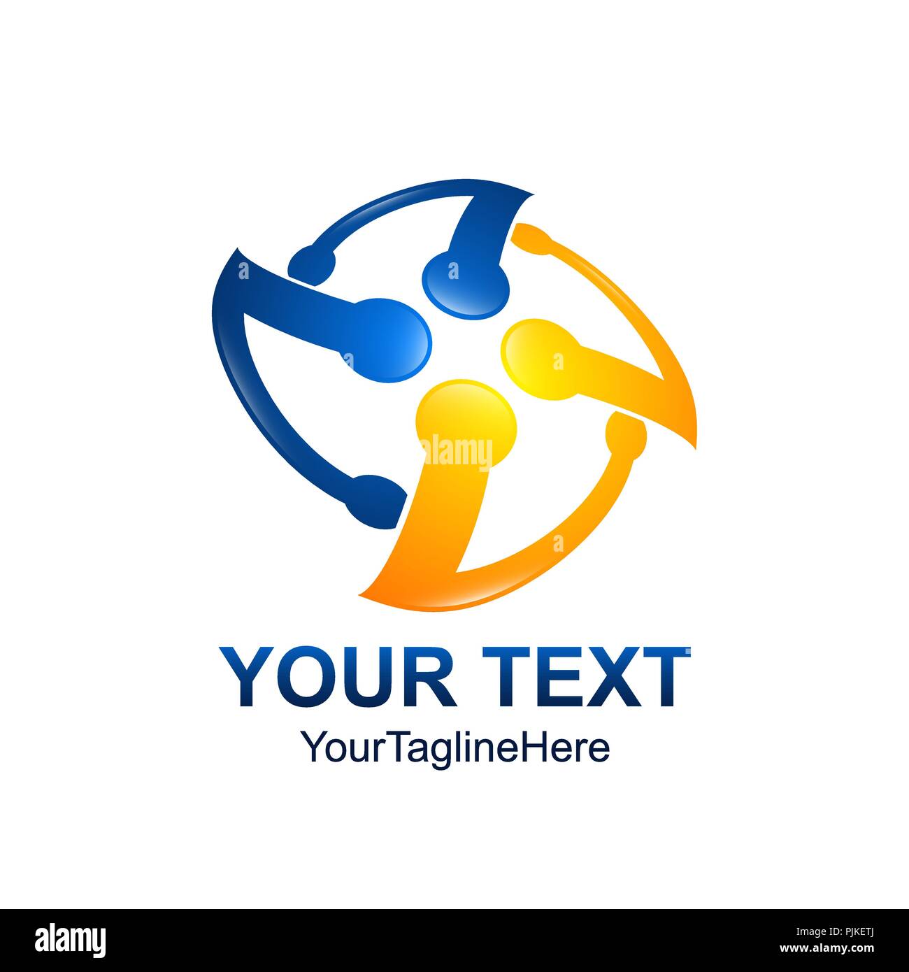 Abstract Creative Circle atom ruotare il vettore logo design elemento di modello. Colore blu arancione icona del concetto Illustrazione Vettoriale