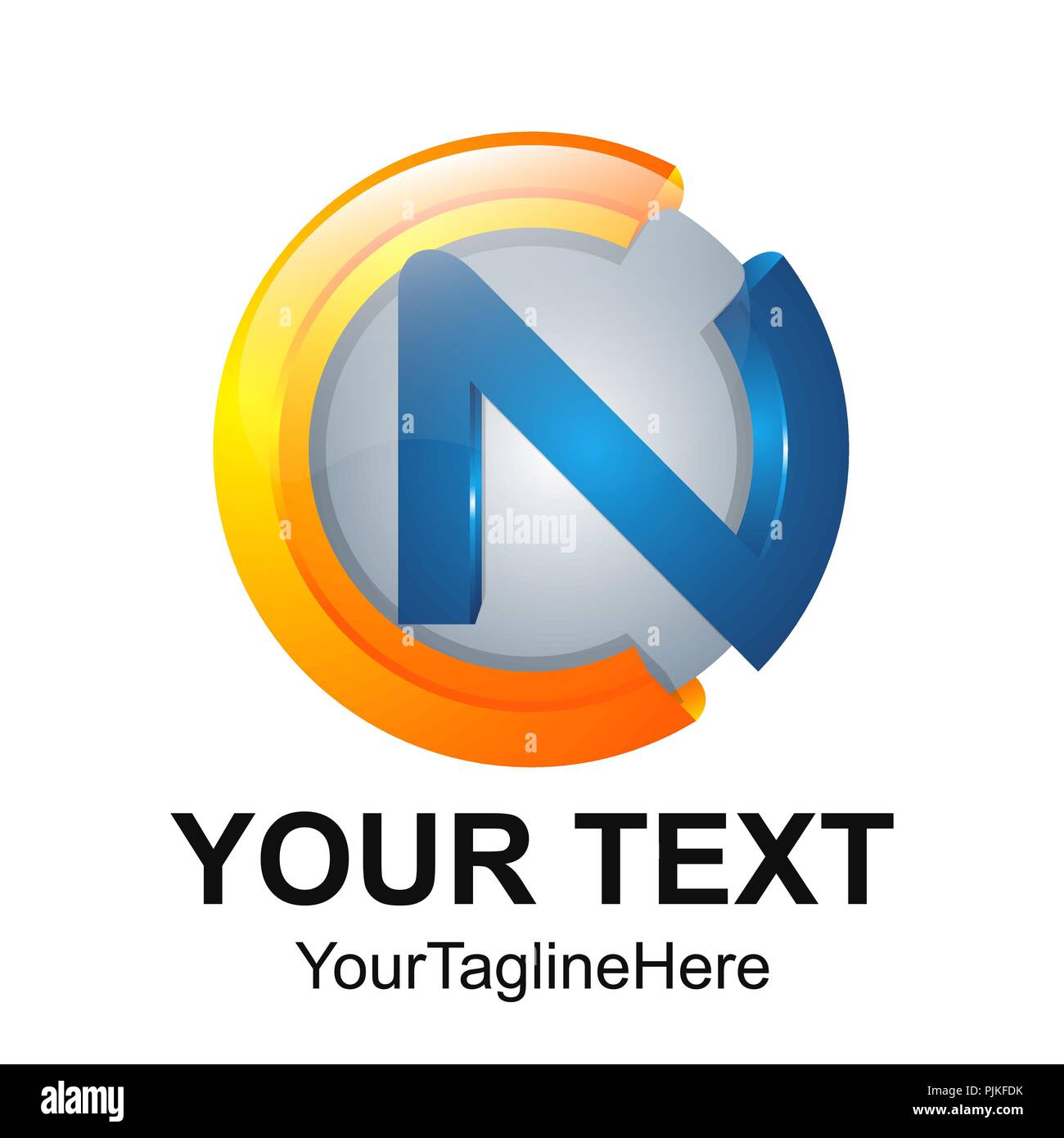 Lettera iniziale CN logo design elemento di modello di colore arancione argento cerchio blu sfera per il business e l'identità aziendale Illustrazione Vettoriale