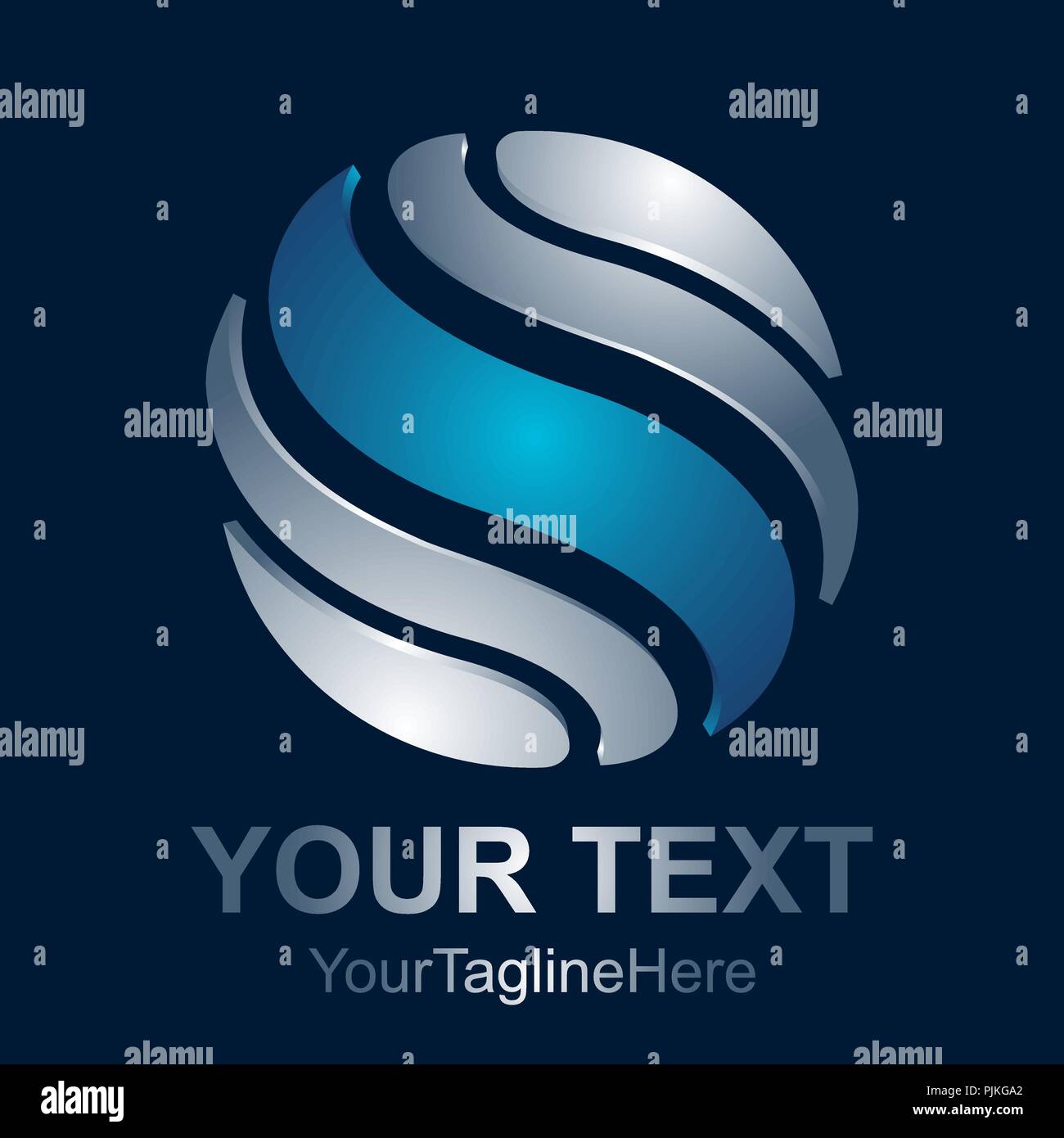 Creative abstract 3d vettore sfera logo design elemento di modello. Colore blu argento icona del concetto Illustrazione Vettoriale