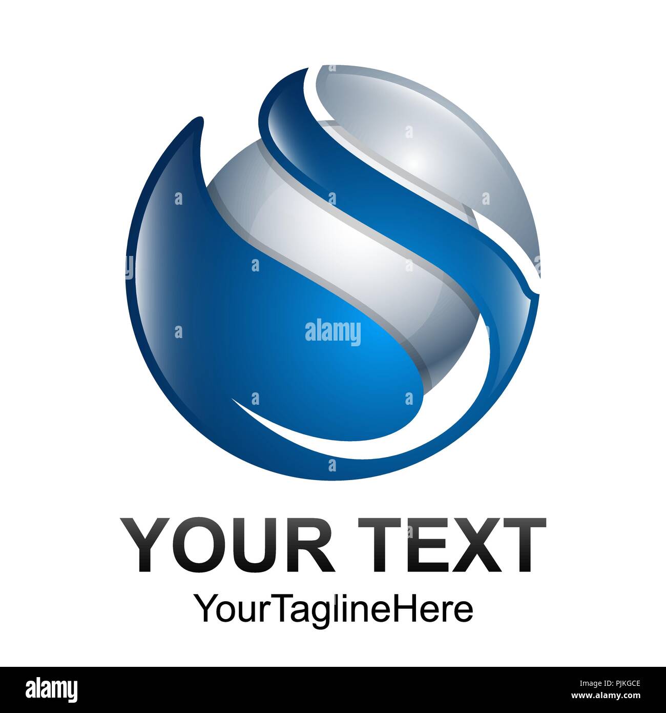 Creative abstract 3d vettore sfera logo design elemento di modello. Colore blu argento icona del concetto Illustrazione Vettoriale