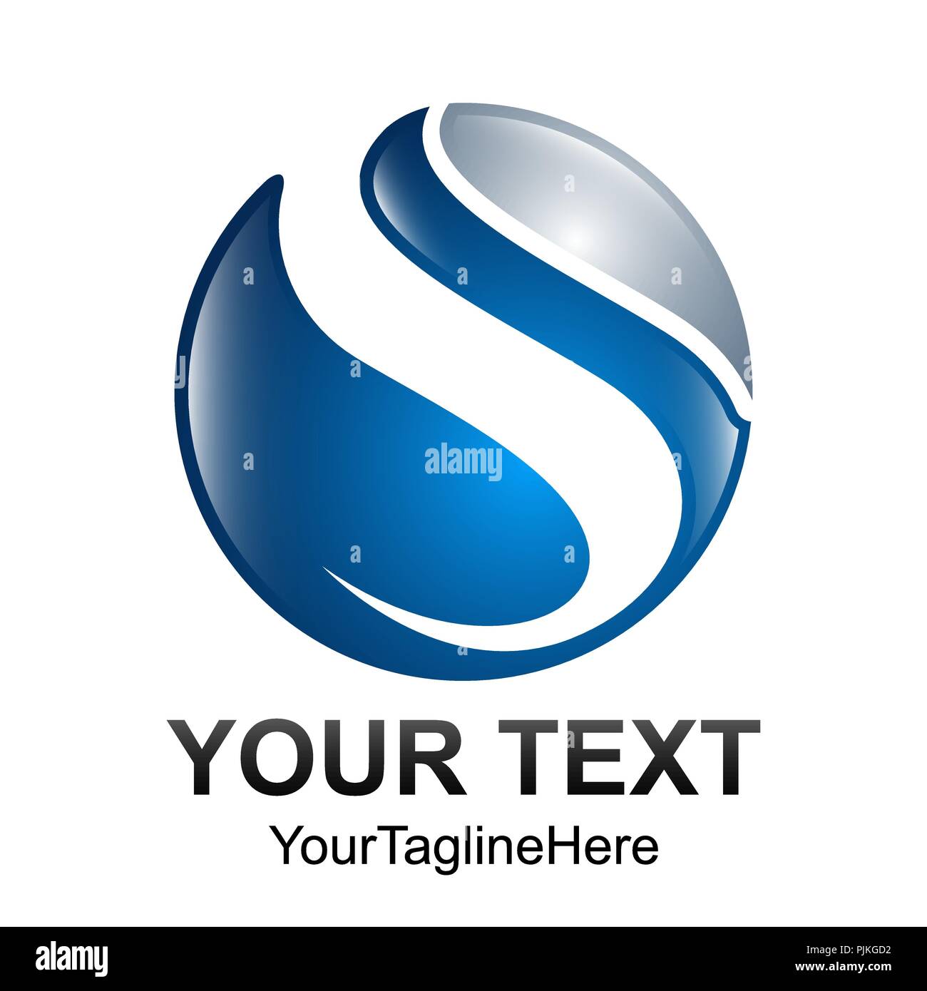 Creative abstract 3d vettore sfera logo design elemento di modello. Colore blu argento icona del concetto Illustrazione Vettoriale