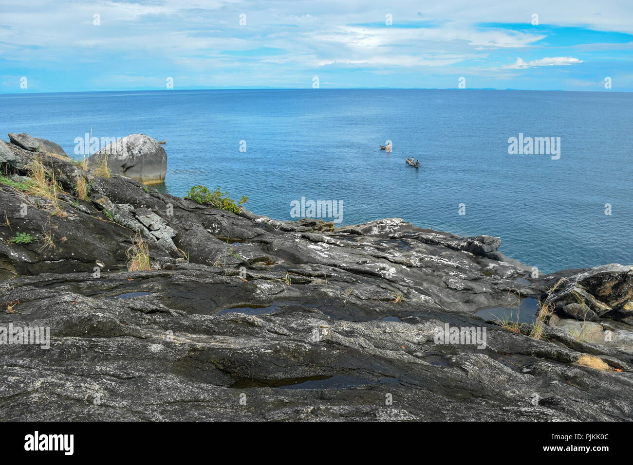 Meravigliose formazioni rocciose a Kande Beach, il Lago Malawi Malawi Foto Stock