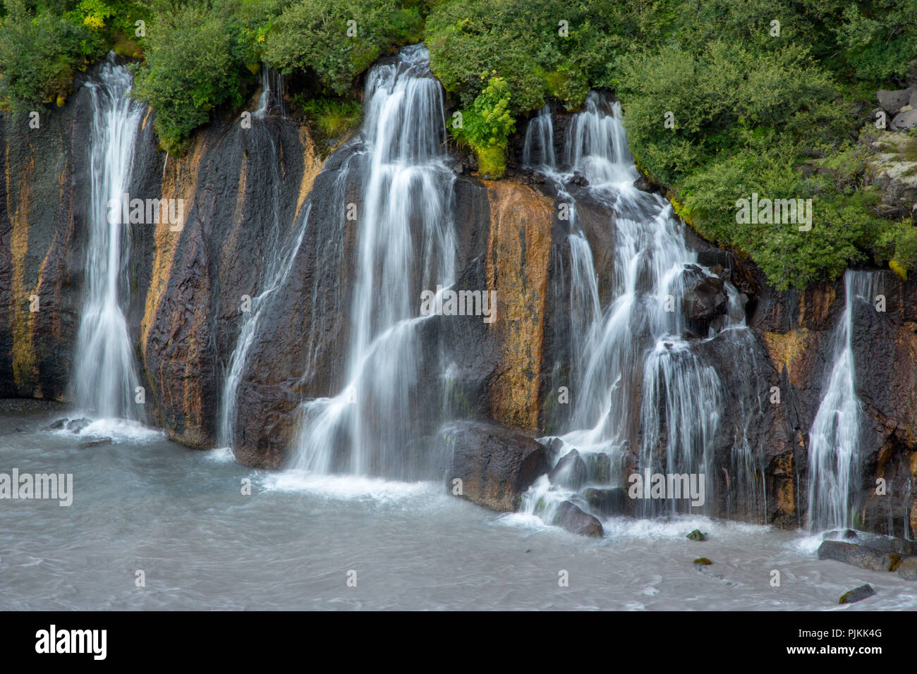 L'Islanda, la velata cascata Barnafoss, dettaglio autunno Foto Stock