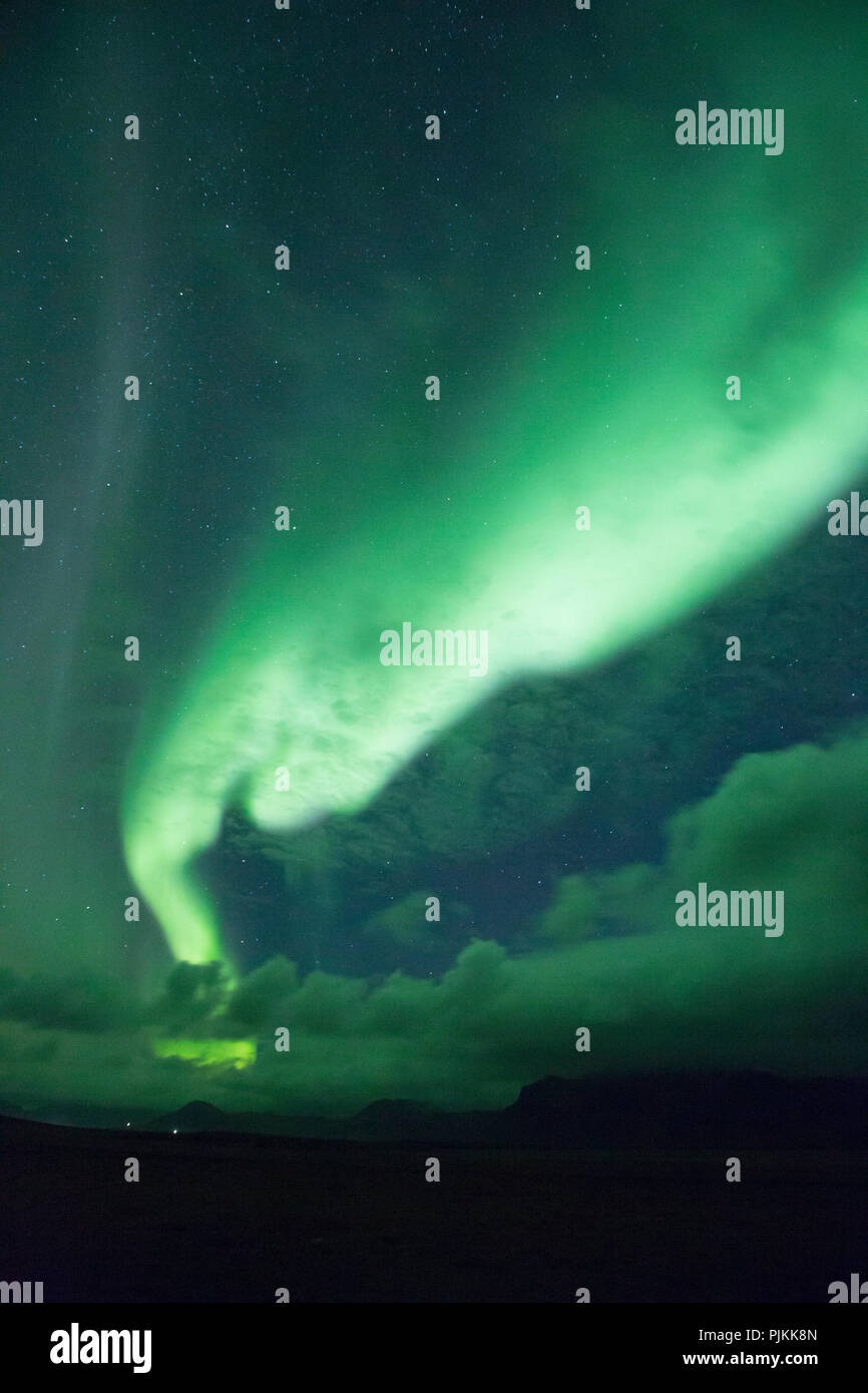 L'Islanda, polare, luce verde, cielo stellato, con le nuvole Foto Stock