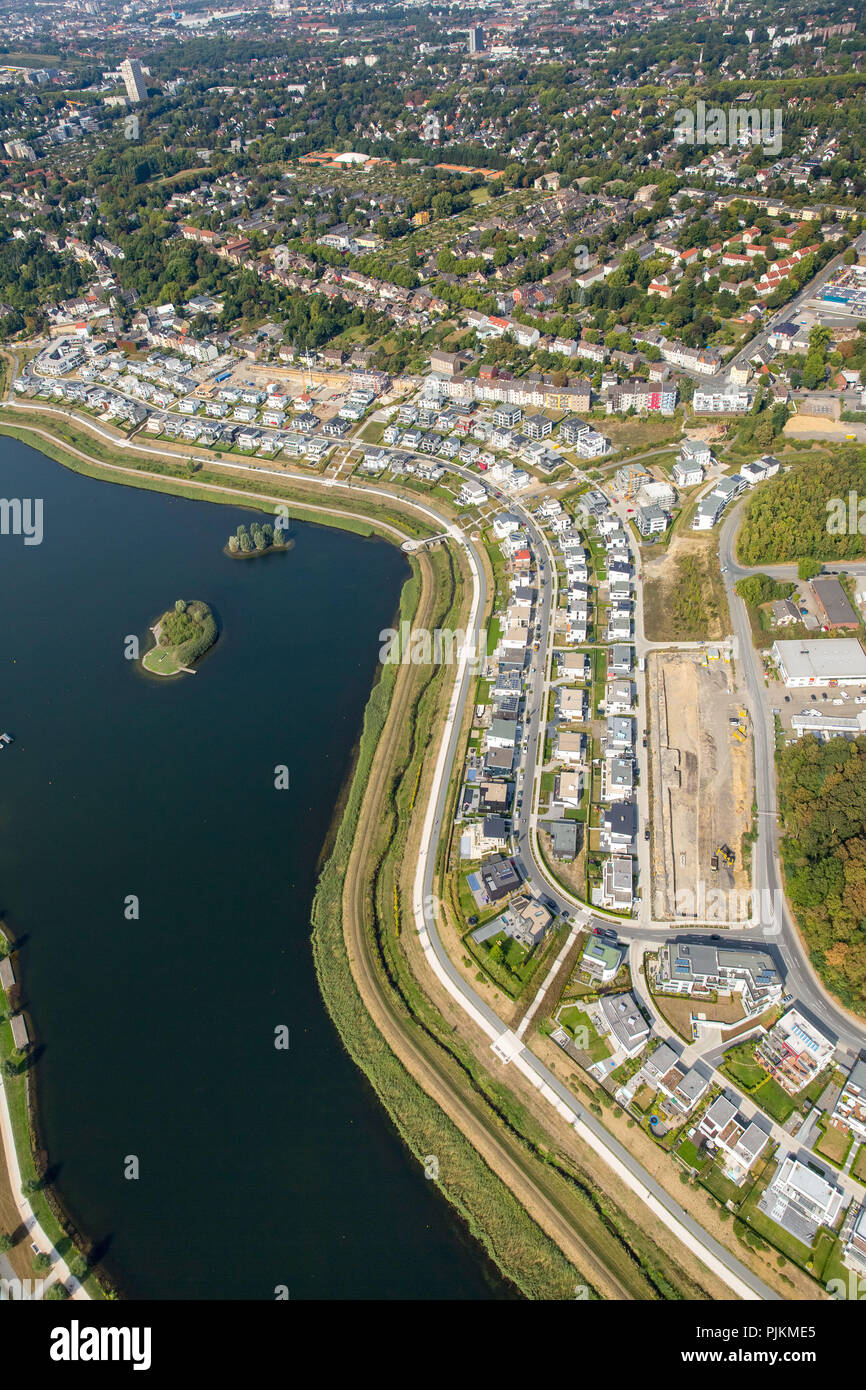 Vista aerea, Phoenix lago di Dortmund, Emscher, ex acciaierie in sito, il cambiamento strutturale, Dortmund, la zona della Ruhr, Nord Reno-Westfalia, Germania Foto Stock