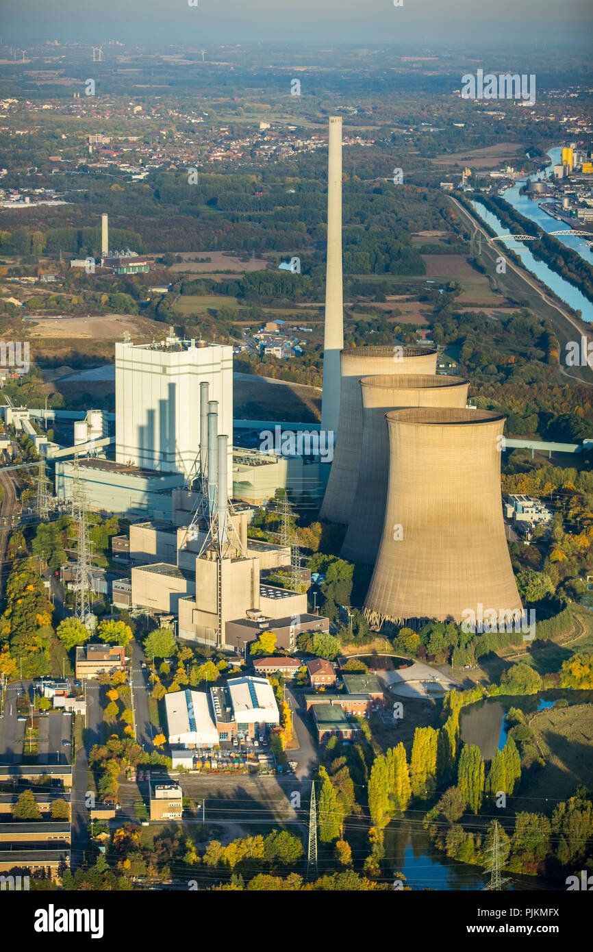 Vista aerea, RWE Power AG Gersteinwerk Power Plant, impianto alimentato a carbone, energia fossile, rwe innogy, Werne, zona della Ruhr, Nord Reno-Westfalia, Germania Foto Stock