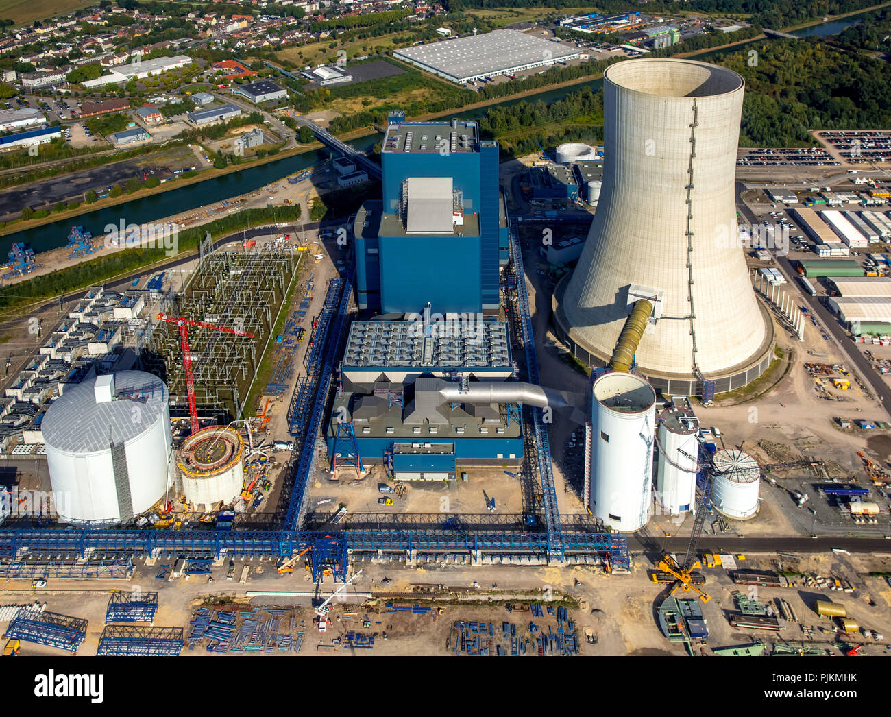 Vista aerea, Uniper ex EON, centrali elettriche a carbone EON4, Dortmund-Ems-Canal, costruzione freeze, Datteln, la zona della Ruhr, Nord Reno-Westfalia, Germania Foto Stock