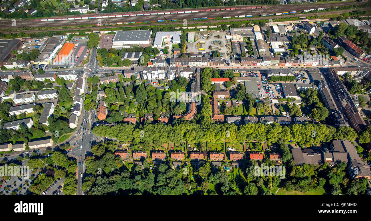 Oberhausen la zona intorno alla stazione di Colonia Altenberg Gustav Street, storico lavoratori' insediamento presso il museo industriale di Altenberg, Oberhausen, la zona della Ruhr, Nord Reno-Westfalia, Germania Foto Stock