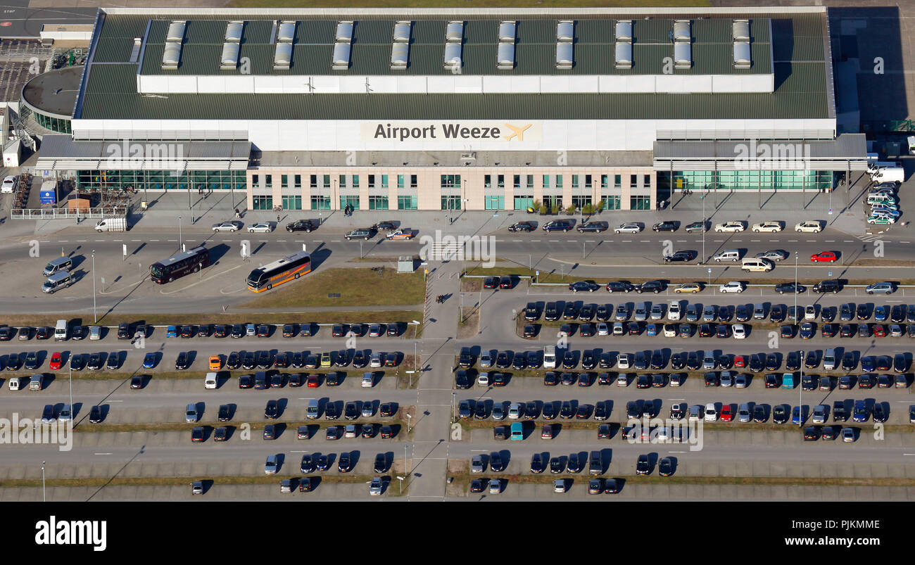 Weeze aeroporto, Basso Reno aeroporto, Ryanair, la compagnia aerea di bilancio, Dusseldorf WEEZE Aeroporto, Weeze, Basso Reno, Renania settentrionale-Vestfalia, Germania, Europa Foto Stock