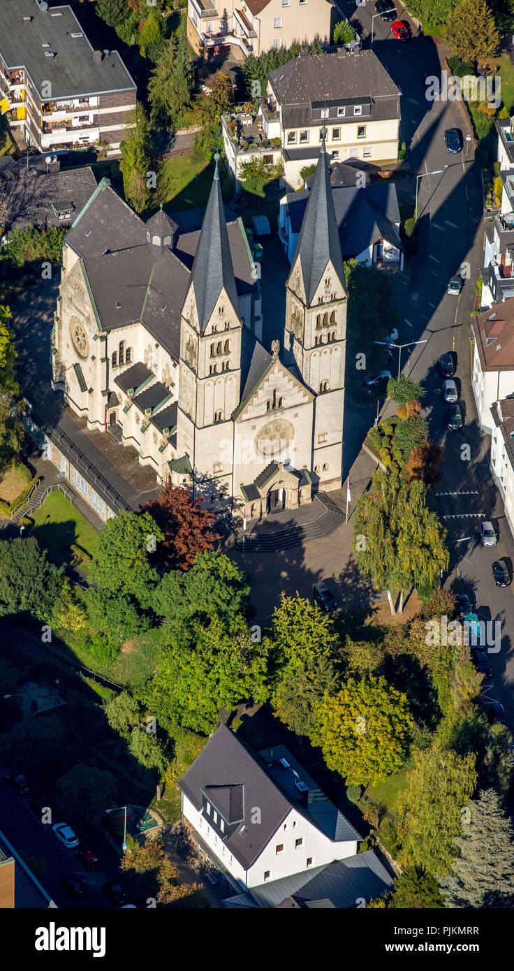 Vista aerea, San Michele, Chiesa Cattolica, Siegen, Siegerland, Nord Reno-Westfalia, Germania Foto Stock