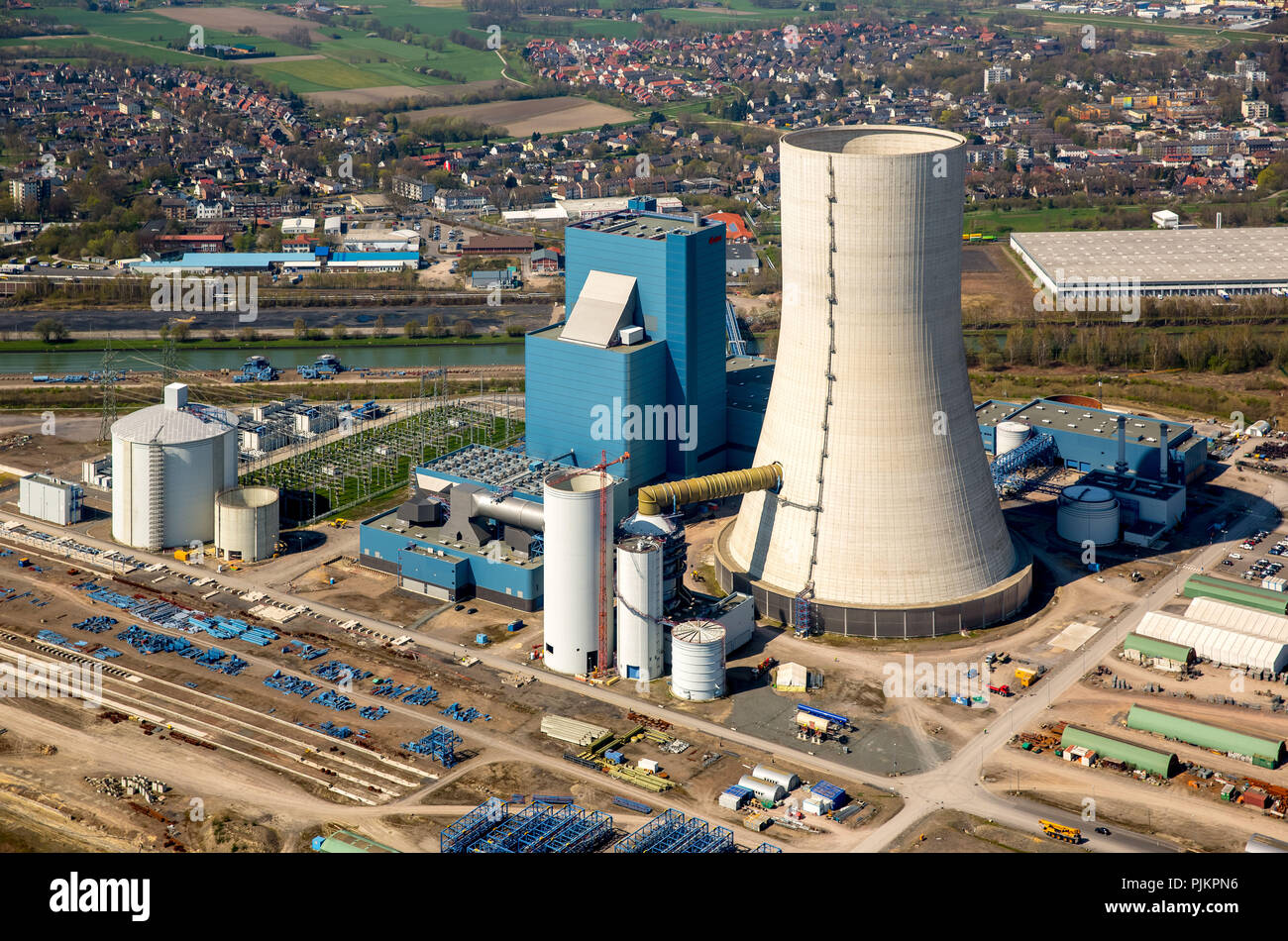EON, E.ON 4 Datteln, impianto alimentato a carbone, energia fossile, congelare la costruzione della torre di raffreddamento, Datteln, la zona della Ruhr, Nord Reno-Westfalia, Germania Foto Stock
