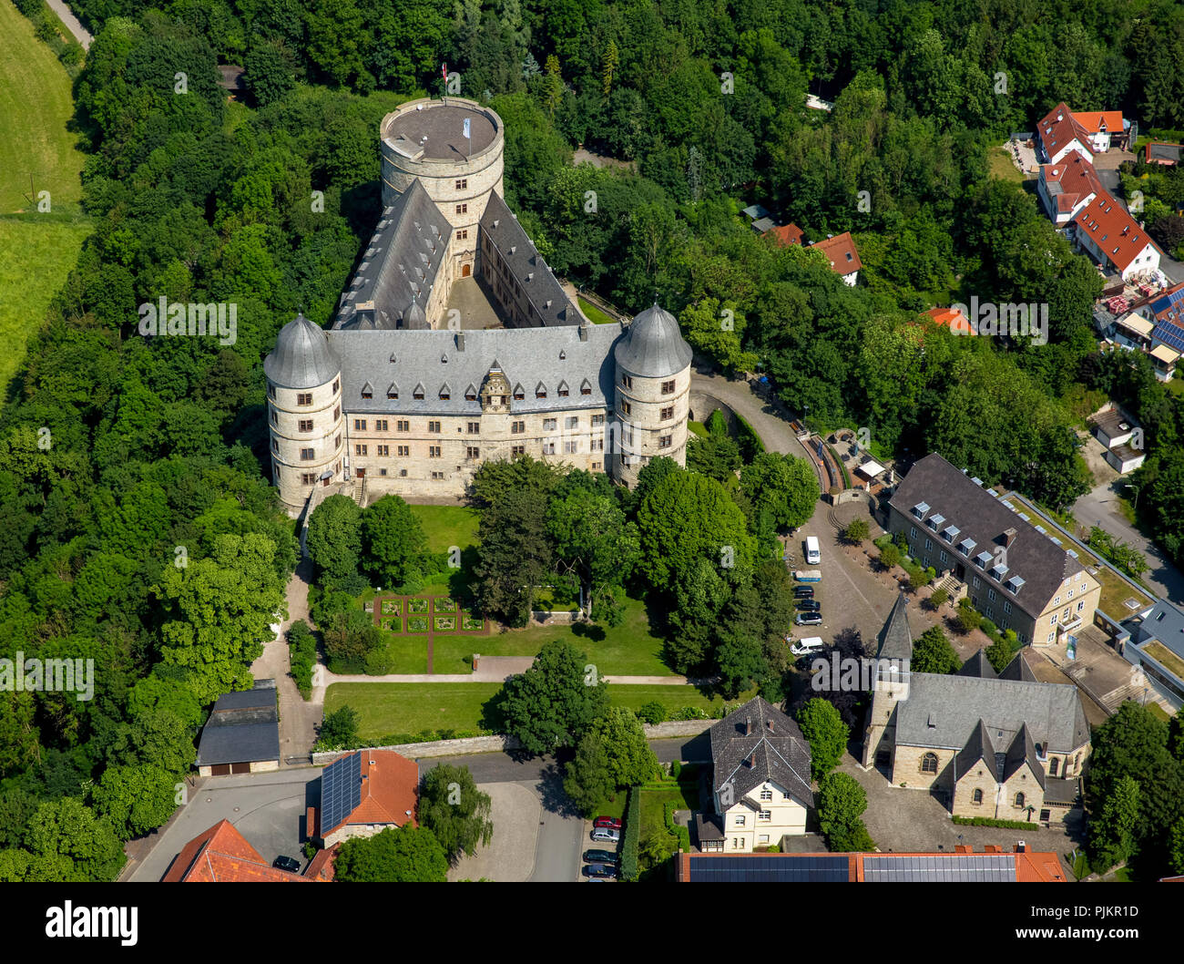 Wewelsburg, castello di collina nel distretto di Wewelsburg la città di Büren a Paderborn, triangolare roccaforte, Ostello della gioventù, Tedesco Ostello della Gioventù, Büren, Soester Börde, Nord Reno-Westfalia, Germania Foto Stock