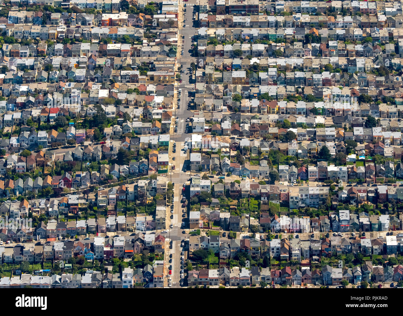 Complesso residenziale con hill, file di case, case unifamiliari, American living, San Francisco Bay Area di San Francisco, Stati Uniti d'America, California, Stati Uniti d'America Foto Stock