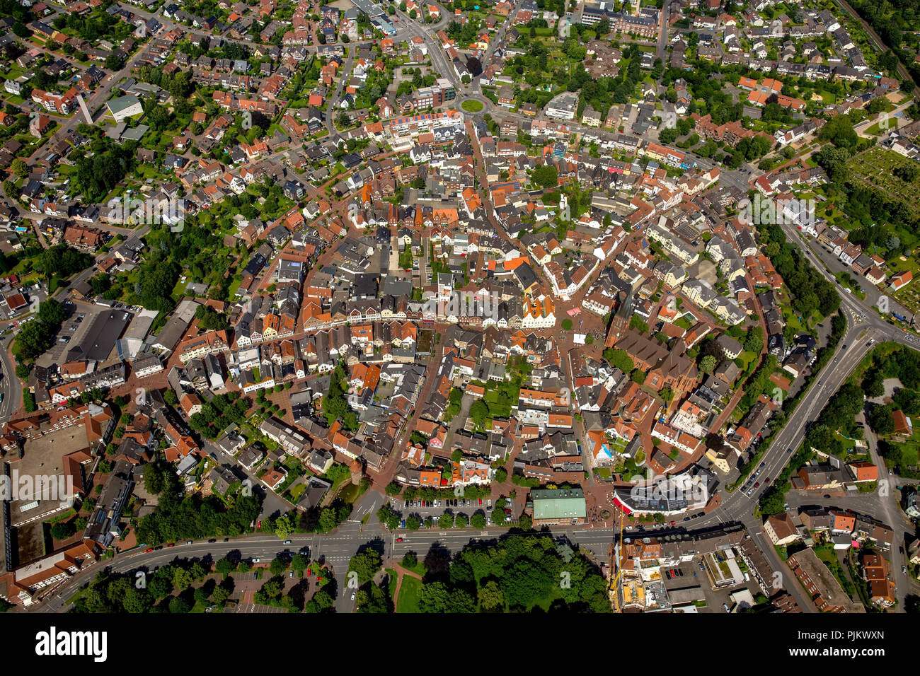 Centro città Haltern, Centro citta', la piazza del mercato con San Sisto, Haltern, la zona della Ruhr, Nord Reno-Westfalia, Germania Foto Stock