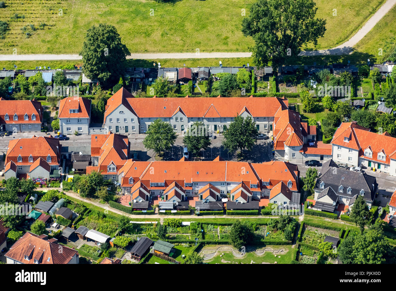 Insediamento Schüngelberg, minatori' insediamento della miniera di carbone di Hugo, THS, trust company, Gelsenkirchen, zona della Ruhr, Nord Reno-Westfalia, Germania Foto Stock