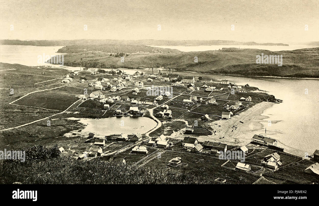 Villaggio di Kadiak (Kodiak), Alaska, circa 1900 Foto Stock