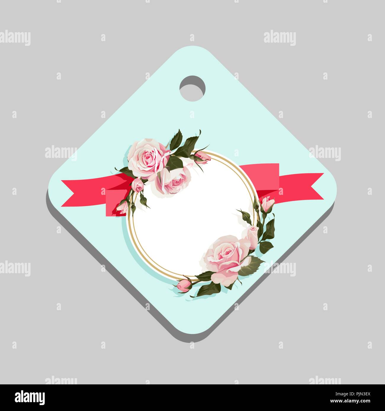 Dono fiorito forme Tag clip-art vettoriali isolato etichetta bagaglio con rose etichetta decorativa Illustrazione Vettoriale