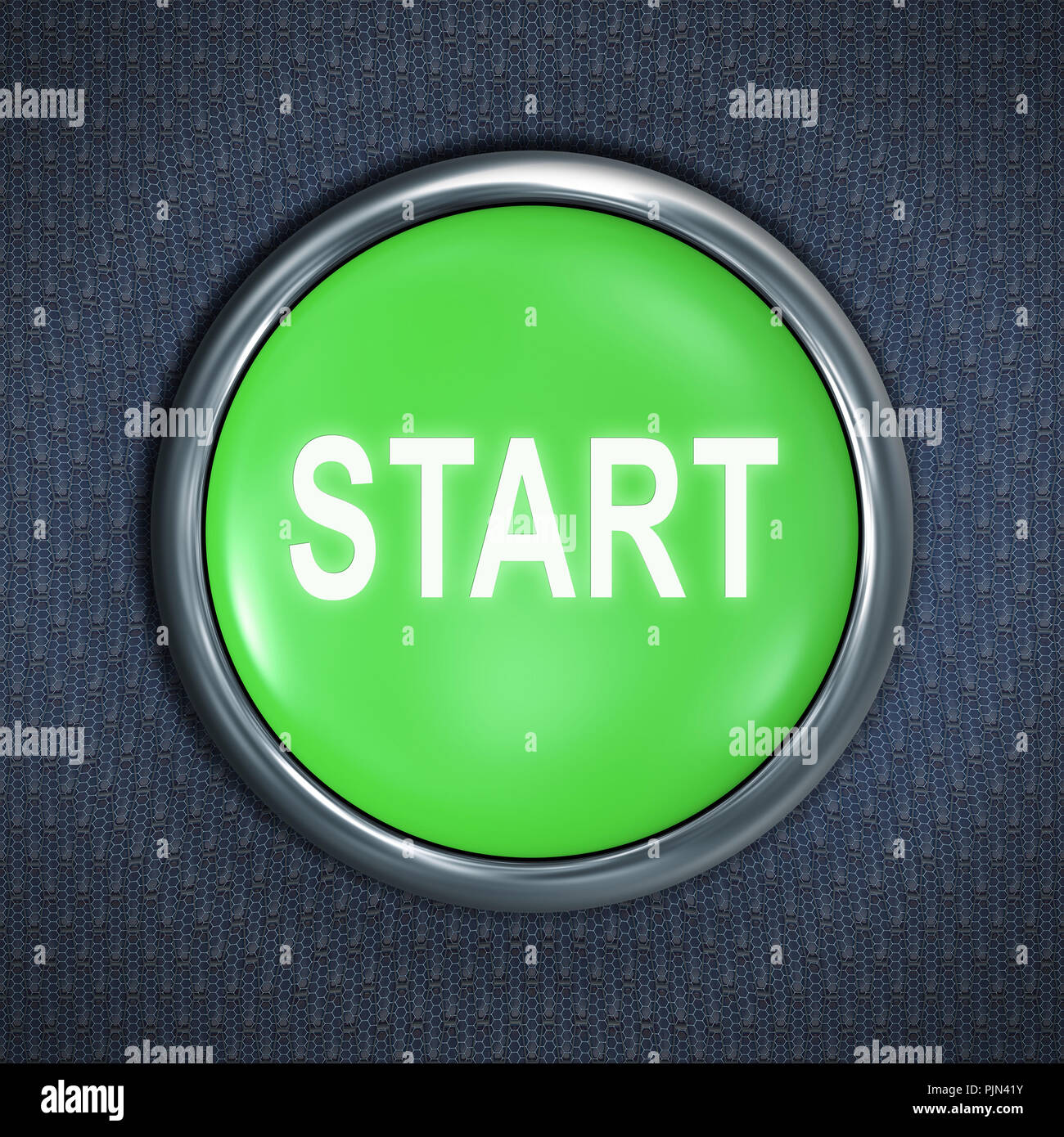 "Un pulsante verde con l'etichetta: ''Start', Ein gruener Knopf mit der Aufschrift: 'Start' Foto Stock