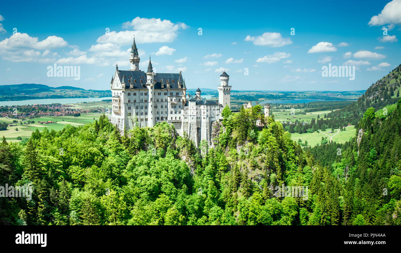 Il meraviglioso castello nuovo swan della pietra in Baviera, Germania, Das wunderschoene Schloss Neuschwanstein in Bayern, Deutschland Foto Stock