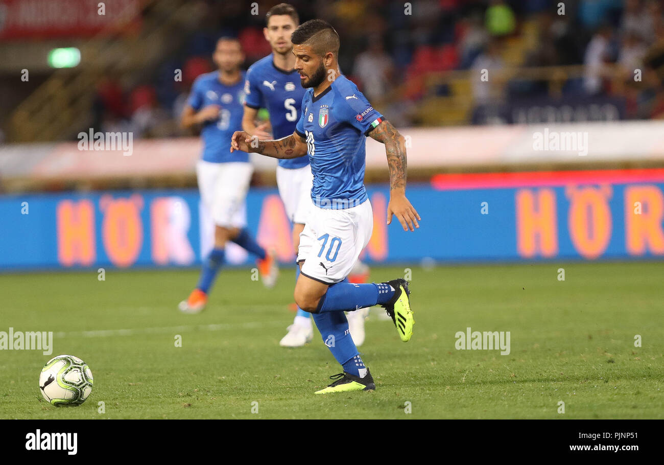 Bologna, Italia. Il 7 settembre 2018. Bologna, Italia. Il 7 settembre 2018. Bologna, Italia. Il 7 settembre 2018. Lorenzo Insigne (Italia) durante la UEFA Nazioni League, campionato A, Gruppo 3, la partita di calcio tra Italia e Polonia il 7 settembre 2018 a Renato Dall'Ara stadium di Bologna, Italia - Photo Laurent Lairys / DPPI Credito: Laurent Lairys/Agence Locevaphotos/Alamy Live News Credito: Laurent Lairys/Agence Locevaphotos/Alamy Live News Credito: Laurent Lairys/Agence Locevaphotos/Alamy Live News Foto Stock