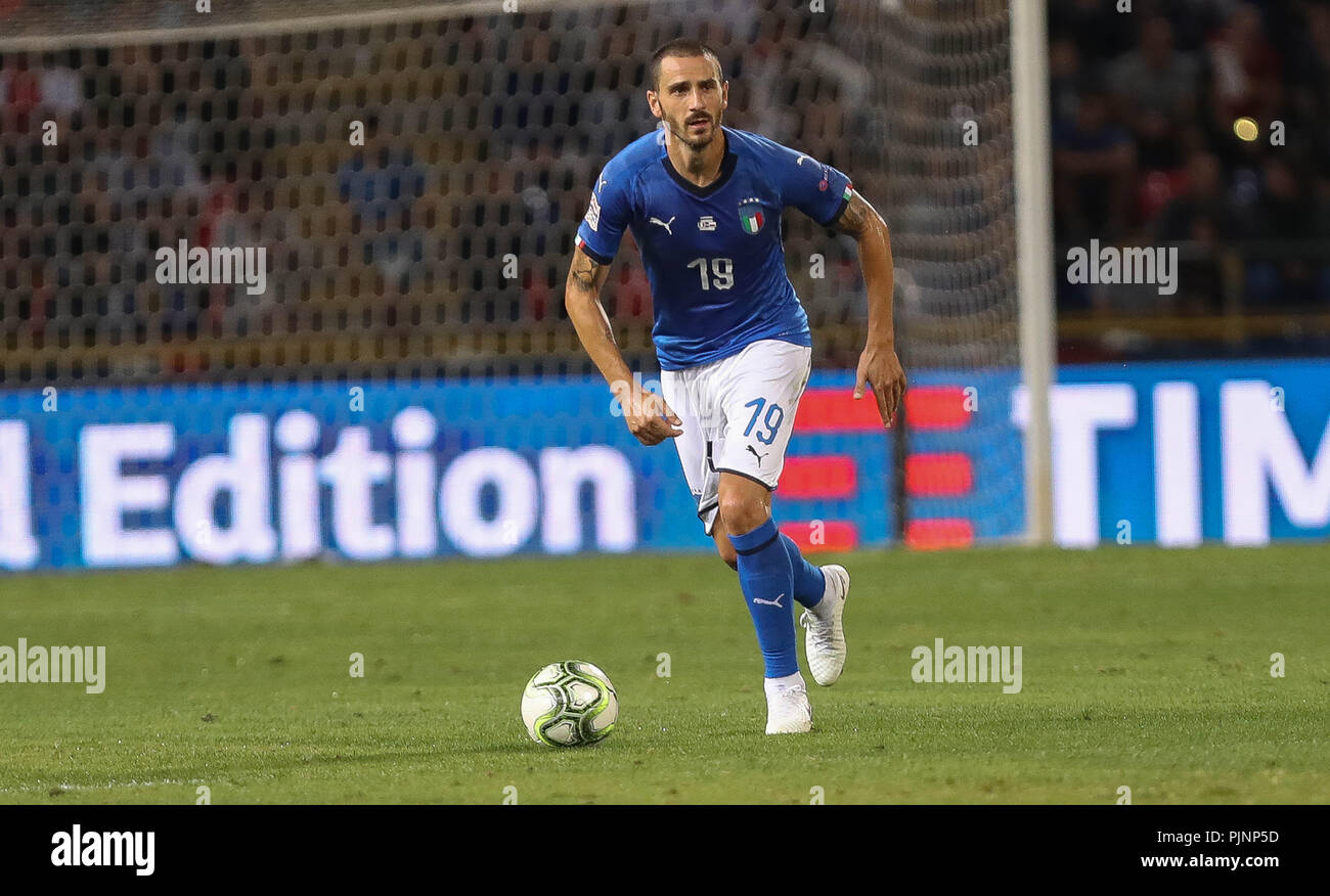 Bologna, Italia. Il 7 settembre 2018. Bologna, Italia. Il 7 settembre 2018. Bologna, Italia. Il 7 settembre 2018. Leonardo Bonucci (Italia) durante la UEFA Nazioni League, campionato A, Gruppo 3, la partita di calcio tra Italia e Polonia il 7 settembre 2018 a Renato Dall'Ara stadium di Bologna, Italia - Photo Laurent Lairys / DPPI Credito: Laurent Lairys/Agence Locevaphotos/Alamy Live News Credito: Laurent Lairys/Agence Locevaphotos/Alamy Live News Credito: Laurent Lairys/Agence Locevaphotos/Alamy Live News Foto Stock