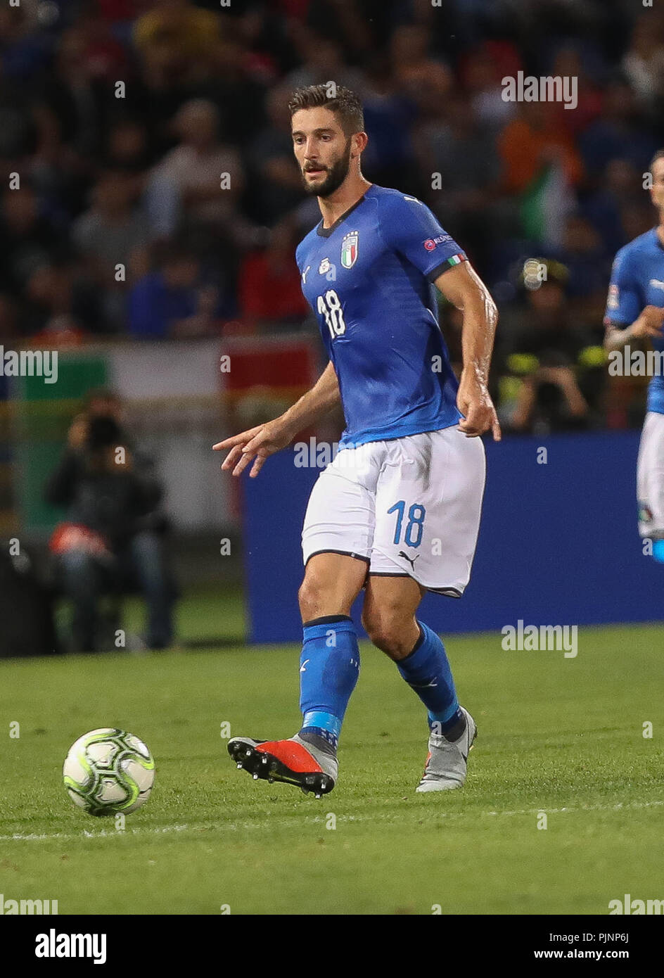 Bologna, Italia. Il 7 settembre 2018. Bologna, Italia. Il 7 settembre 2018. Bologna, Italia. Il 7 settembre 2018. Roberto Gagliardini (Italia) durante la UEFA Nazioni League, campionato A, Gruppo 3, la partita di calcio tra Italia e Polonia il 7 settembre 2018 a Renato Dall'Ara stadium di Bologna, Italia - Photo Laurent Lairys / DPPI Credito: Laurent Lairys/Agence Locevaphotos/Alamy Live News Credito: Laurent Lairys/Agence Locevaphotos/Alamy Live News Credito: Laurent Lairys/Agence Locevaphotos/Alamy Live News Foto Stock
