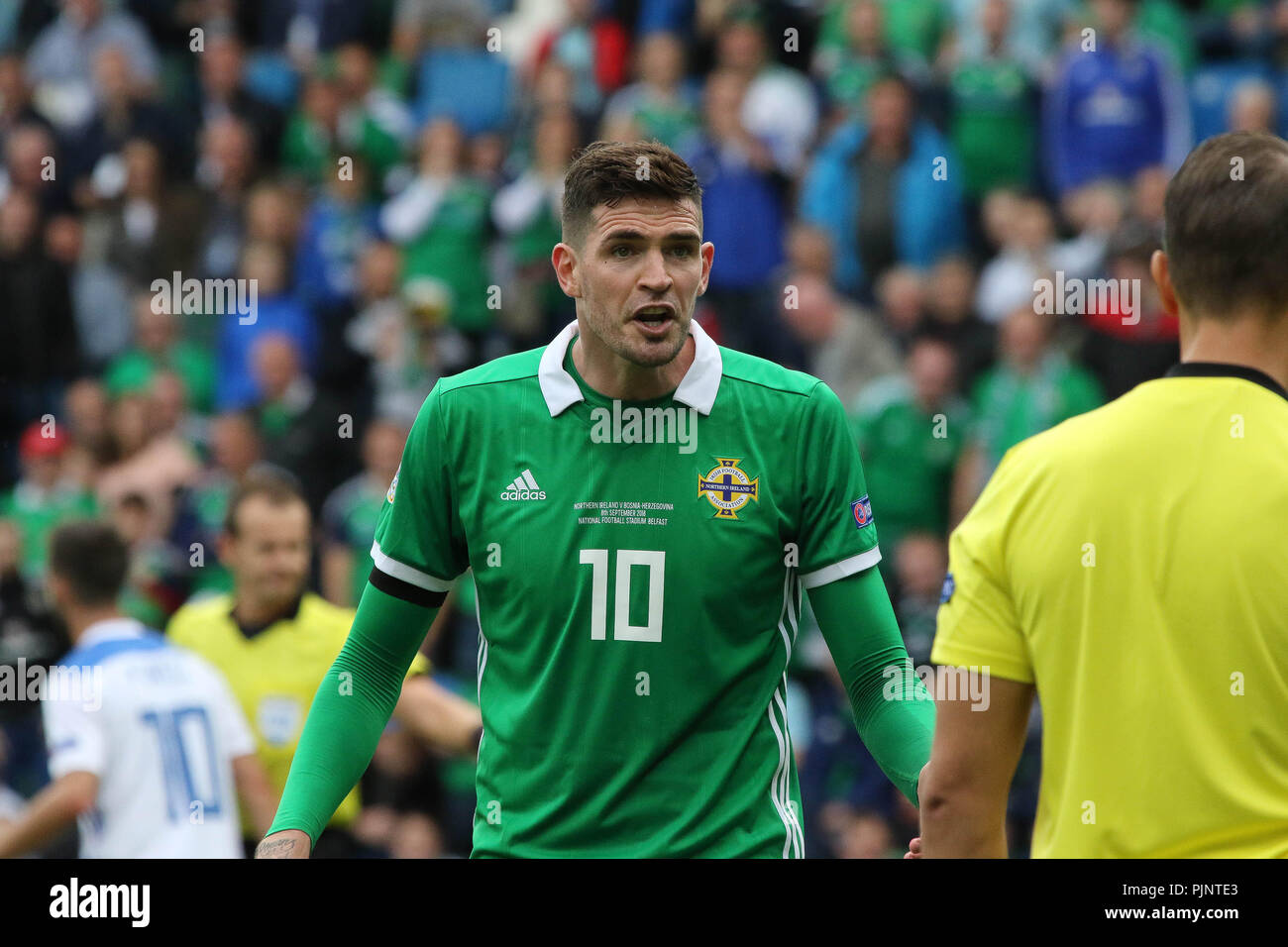 Windsor Park, Belfast, Irlanda del Nord. Il 08 settembre 2018. La UEFA nazioni Campionati del Gruppo B3 - Irlanda del Nord / Bosnia e Erzegovina. Kyle Lafferty in azione per l' Irlanda del Nord. Credito: David Hunter/Alamy Live News. Foto Stock