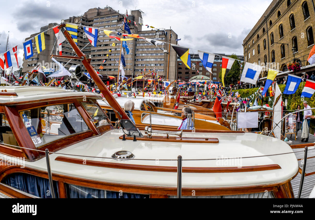 Londra, Regno Unito. 8 Settembre, 2018. Classic Boat Festival 2018 a San Katharine Docks il 8 settembre 2018, Londra, UK Credit: capitale dell'immagine/Alamy Live News Foto Stock