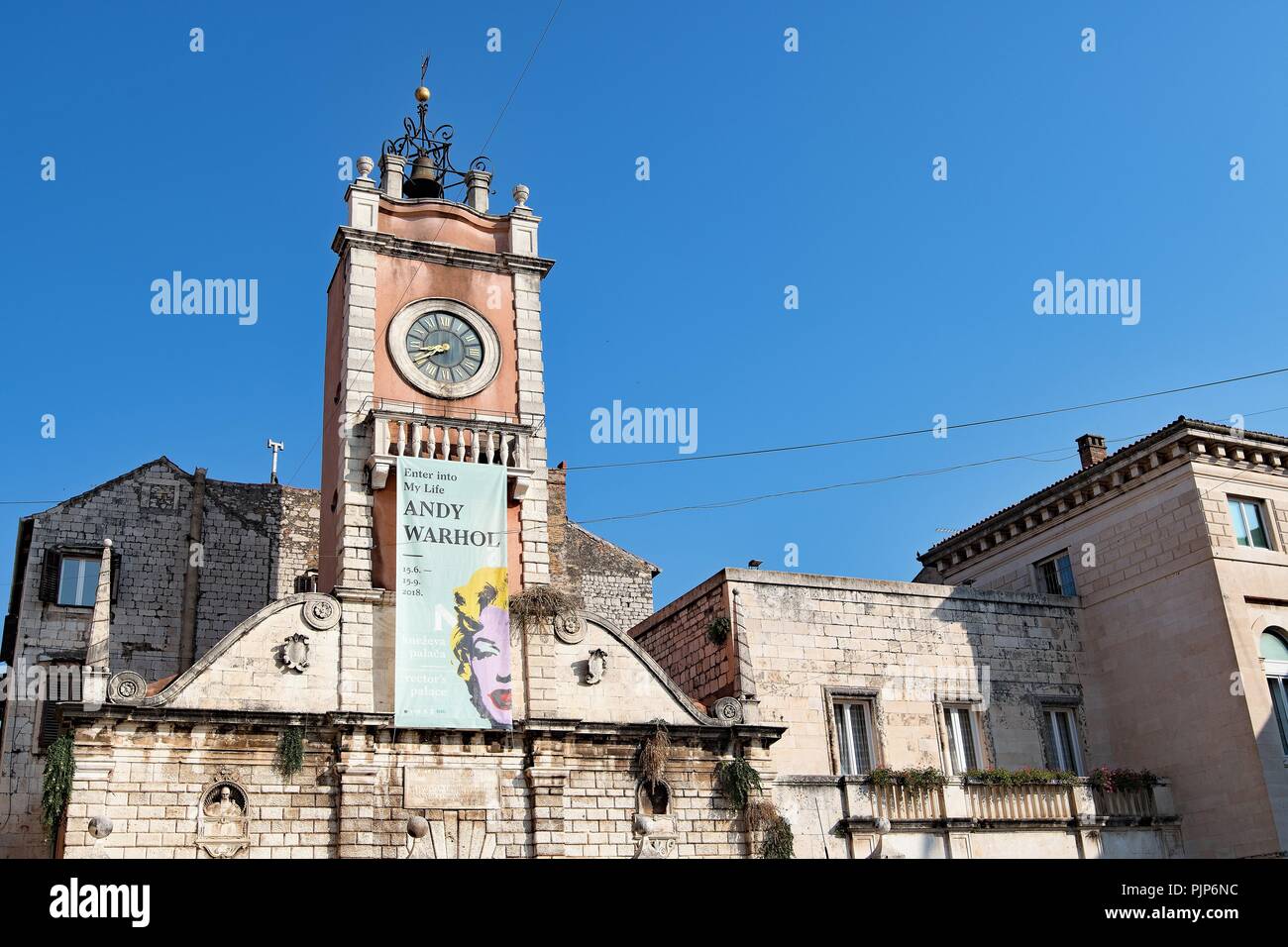 La città sentinella Torre dell'orologio, in Zadar Città Vecchia, Croazia, Europa orientale. Foto Stock