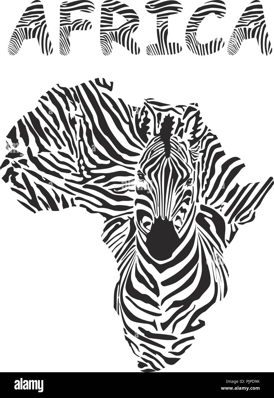 Silhouette Mappa di Africa con la testa di zebra Illustrazione Vettoriale
