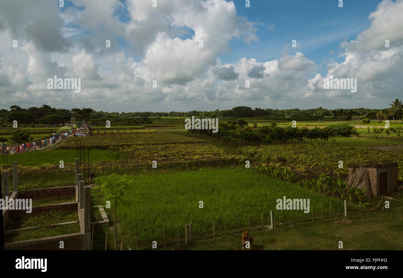 Viiagers,Bishunupur,proveniente,andando a Manasa Devi Fiera,festival ground,Nadia district,West Bengal,l'India. Foto Stock