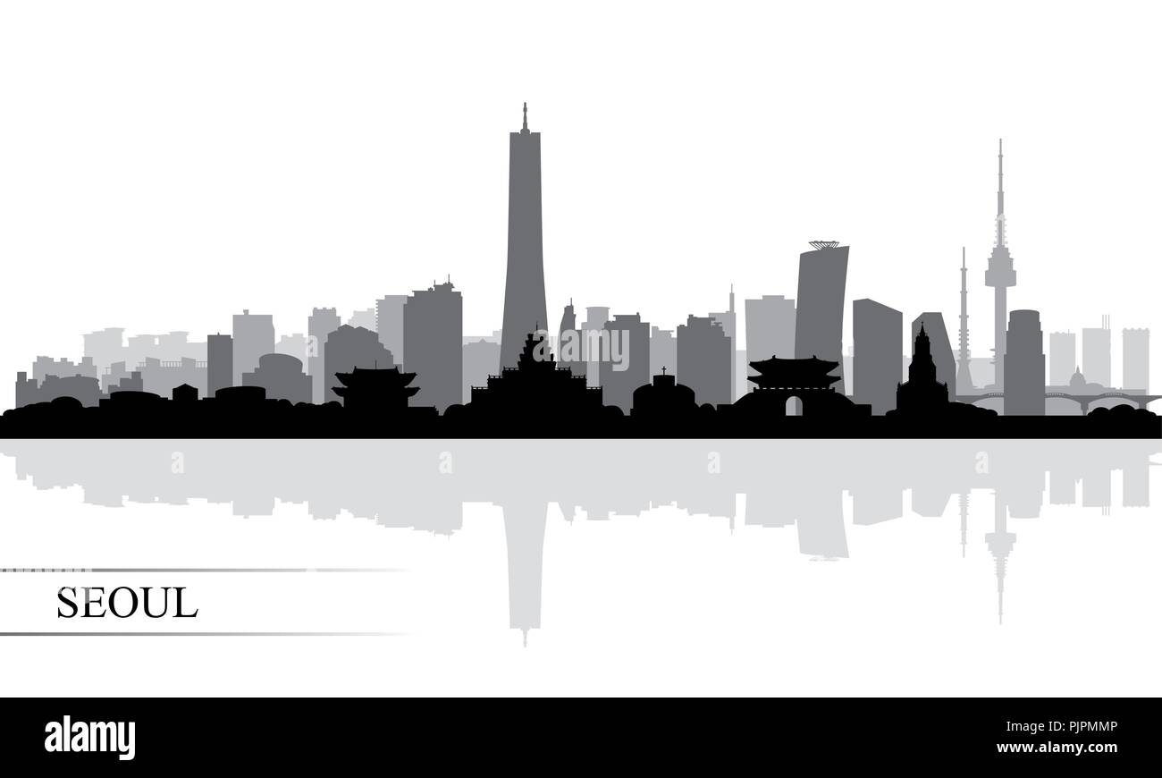 Seoul città skyline silhouette sfondo, illustrazione vettoriale Illustrazione Vettoriale