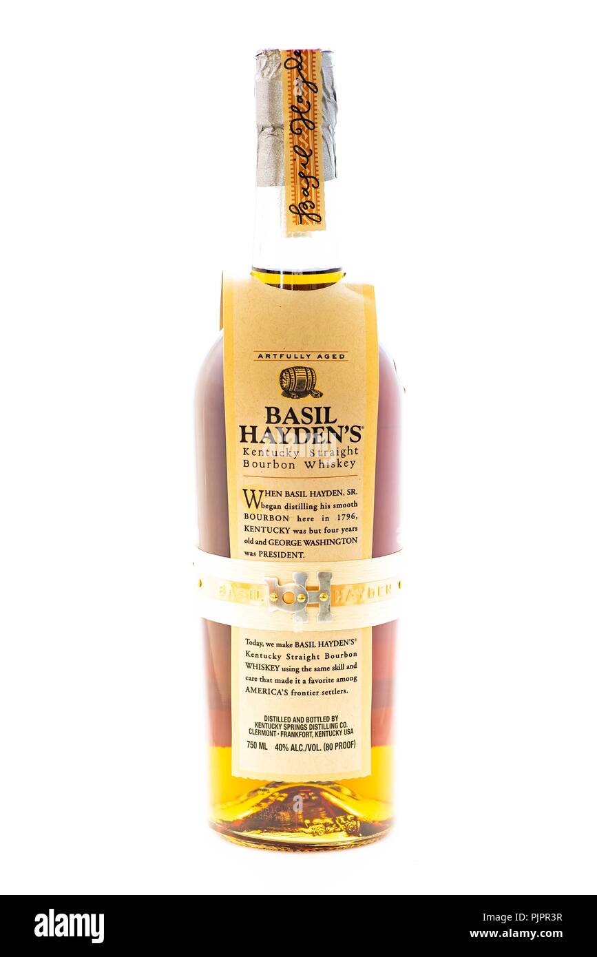 Fantasia di un flacone chiuso di basilico Hayden il rettilineo del Kentucky Bourbon whiskey Foto Stock