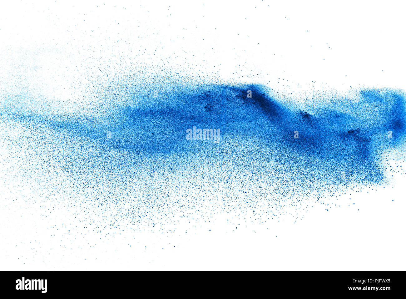 Il colore blu delle particelle di polvere splash su sfondo bianco. Foto Stock