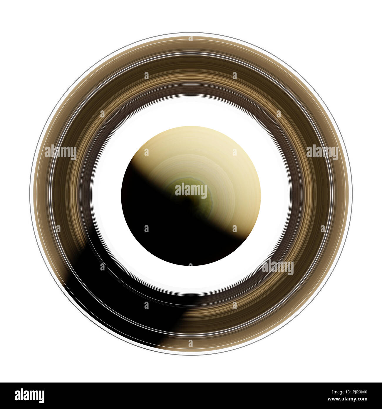 Pianeta Saturno isolato su sfondo bianco, vista dall'alto Foto Stock