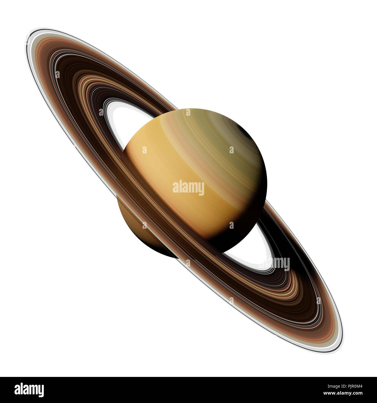 Pianeta Saturno isolato su sfondo bianco, parte del sistema solare Foto Stock