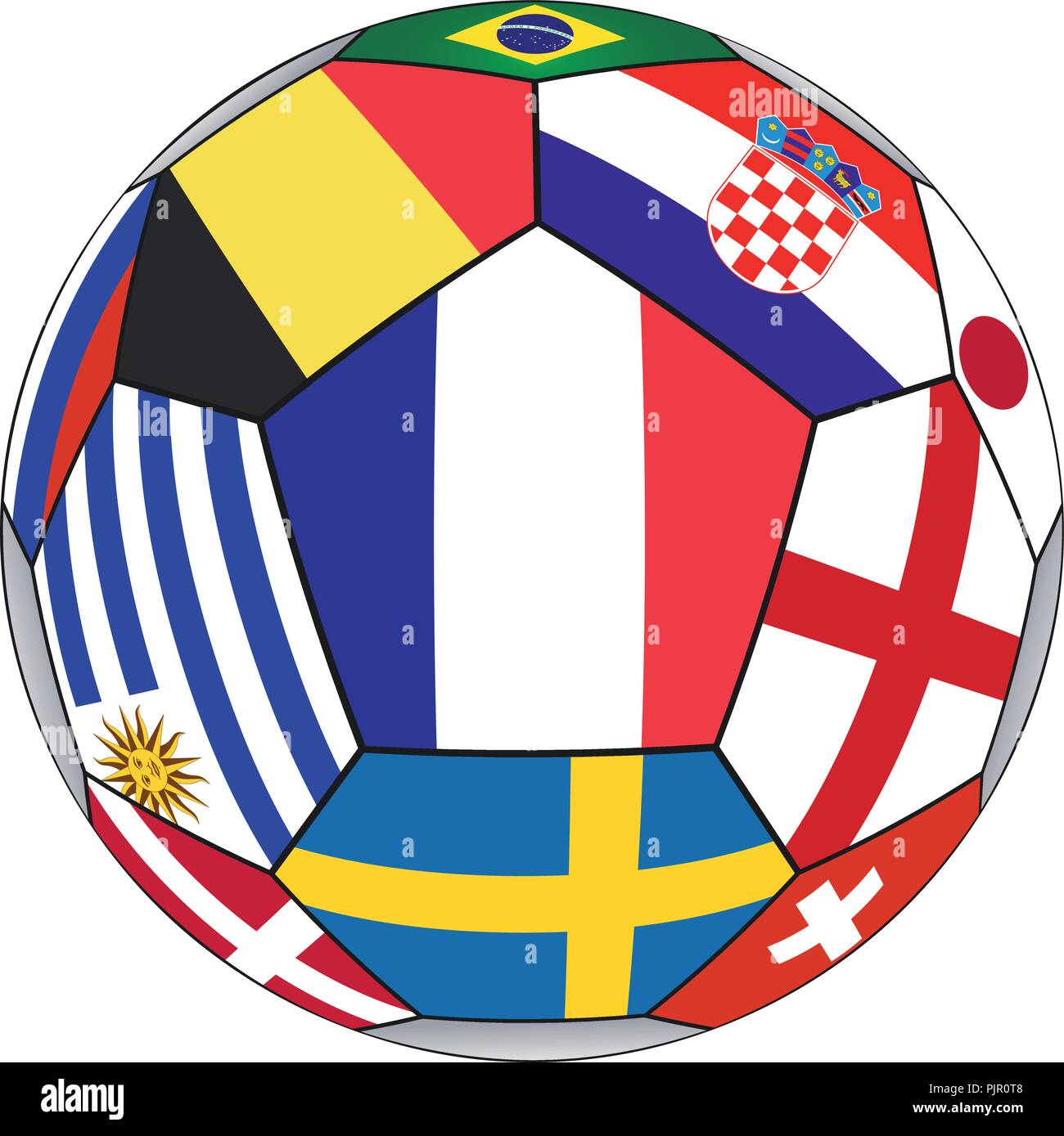Pallone da calcio con vari flag isolato su sfondo bianco - campione del mondo - illustrazione vettoriale Illustrazione Vettoriale