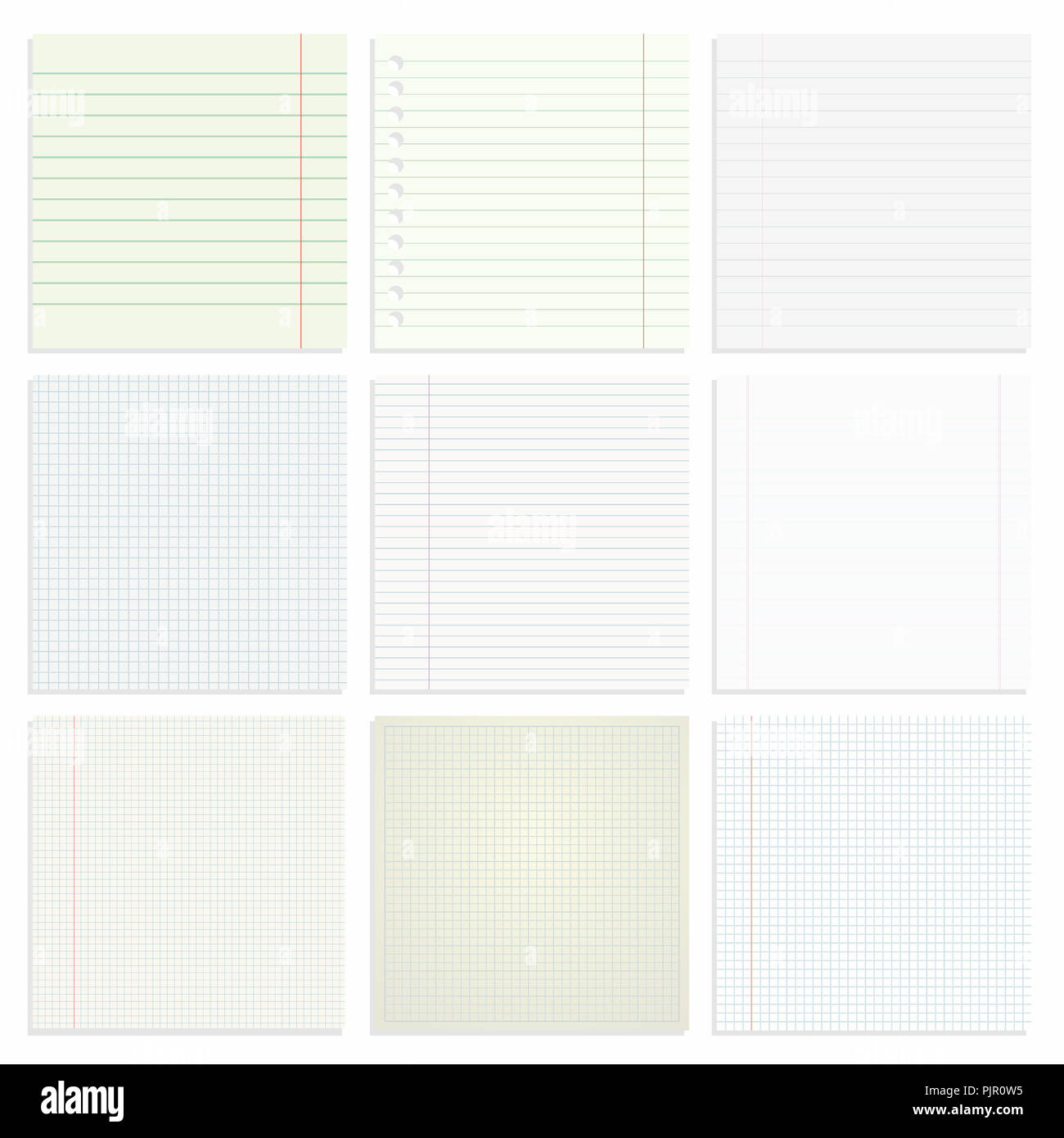 Creative illustrazione vettoriale di realistico square, foderata di carta fogli vuoti impostato Foto Stock
