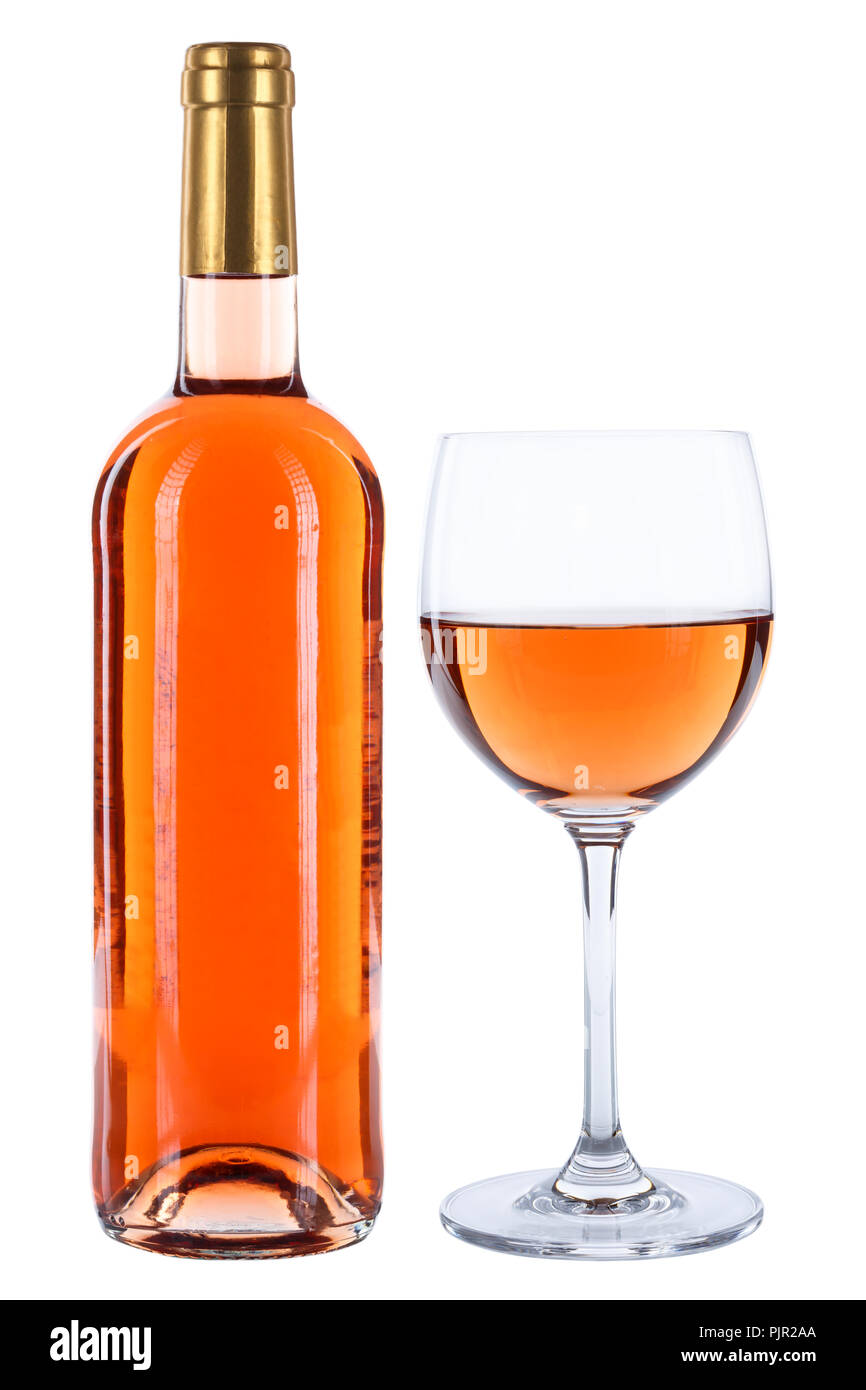 Bottiglia di vino glass rose bevande alcoliche isolato su uno sfondo bianco Foto Stock