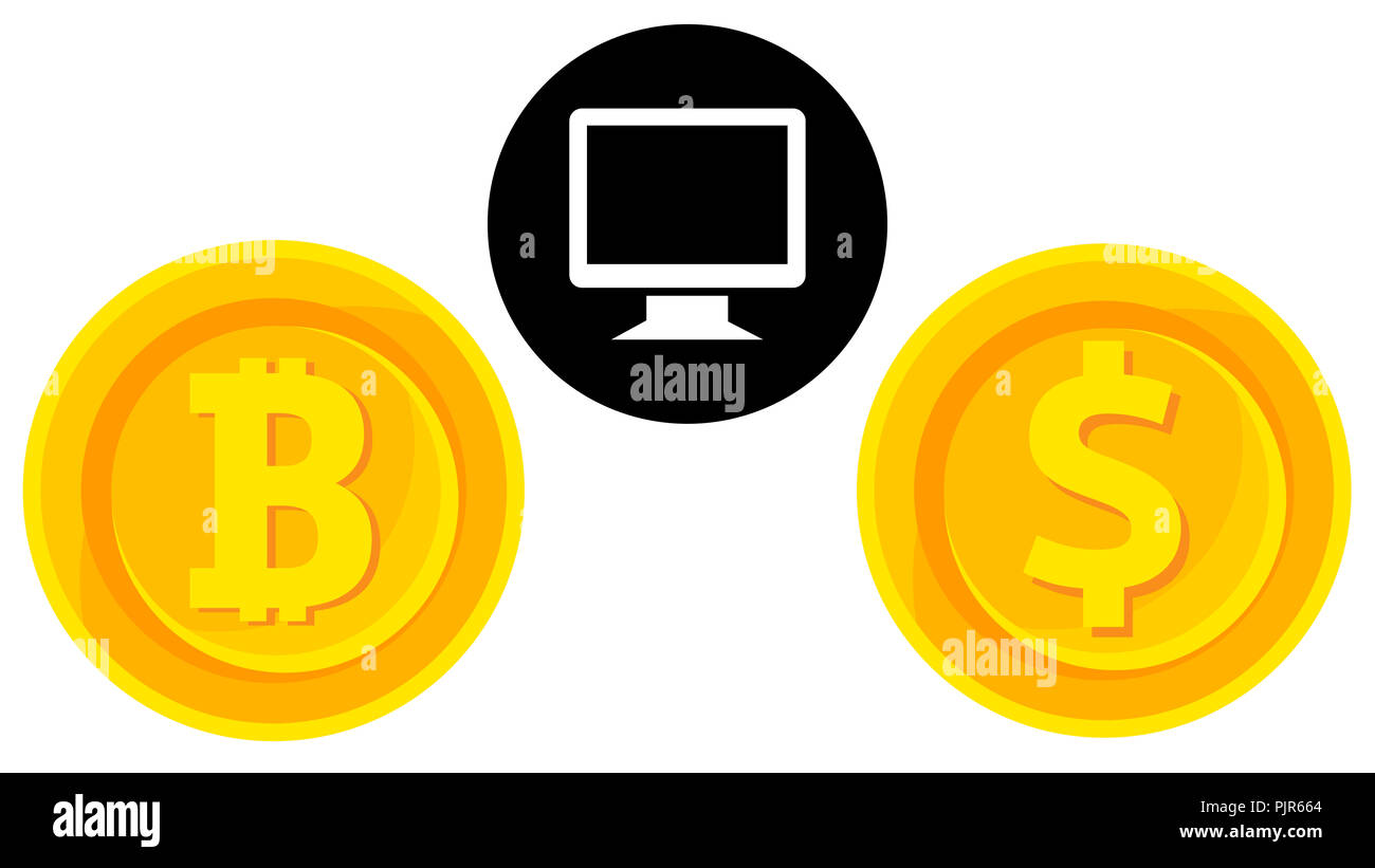 Bitcoin e dollaro con icona komputer Foto Stock