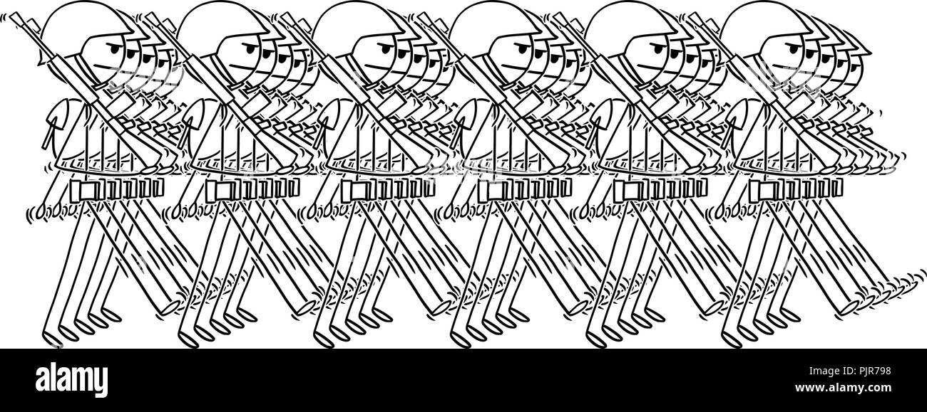 Fumetto moderno di soldati che marciano su parata o in guerra Illustrazione Vettoriale