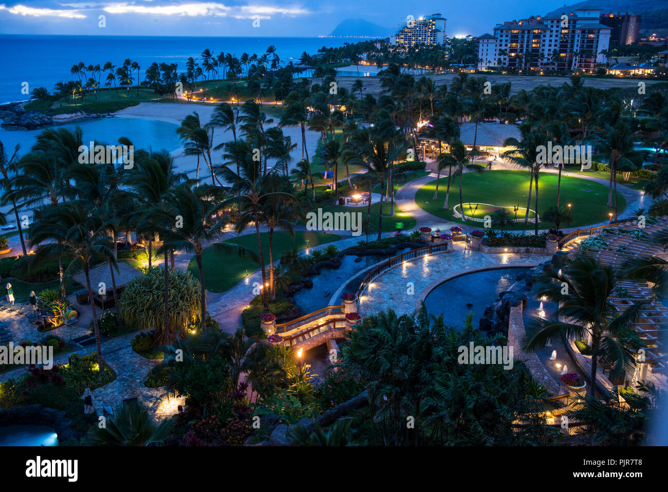 Beach resort di notte, Hawaii Foto Stock