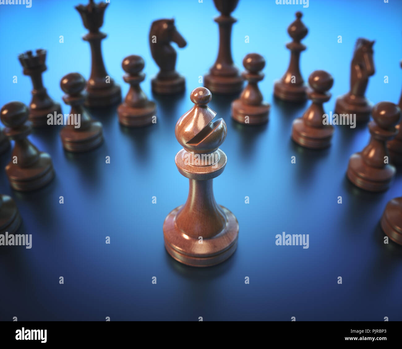 Il Vescovo di evidenziare. Pezzi di gioco di scacchi, immagine con profondità di campo ridotta. Foto Stock