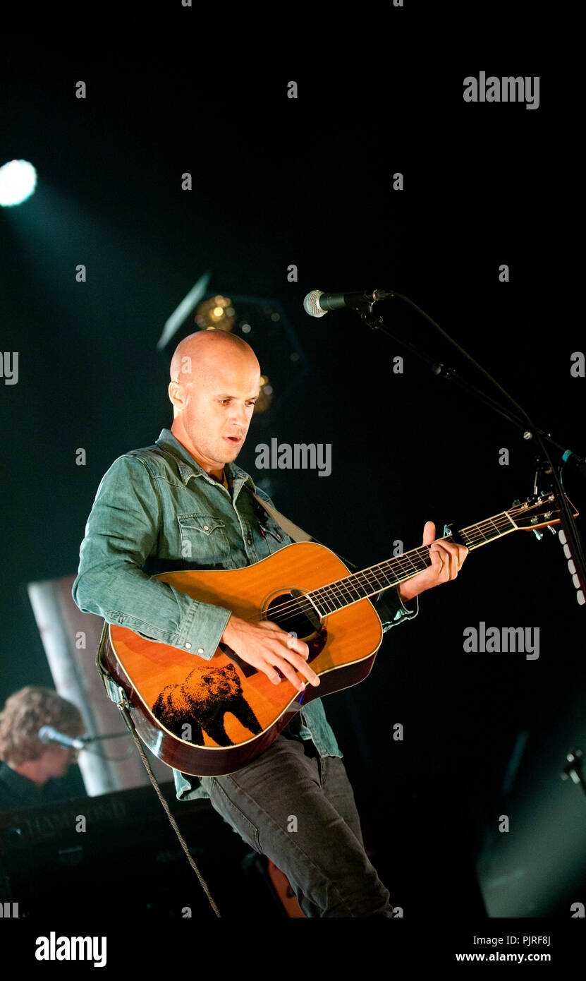 Concerto del cantante belga-cantautore Milow al festival Crammerock, in Stekene (Belgio, 06/09/2014) Foto Stock