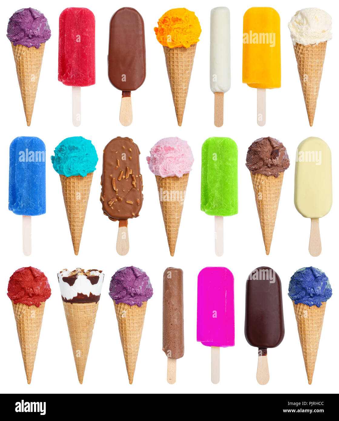Raccolta del gelato il gelato Gelato square varietà stick isolato su uno sfondo bianco Foto Stock