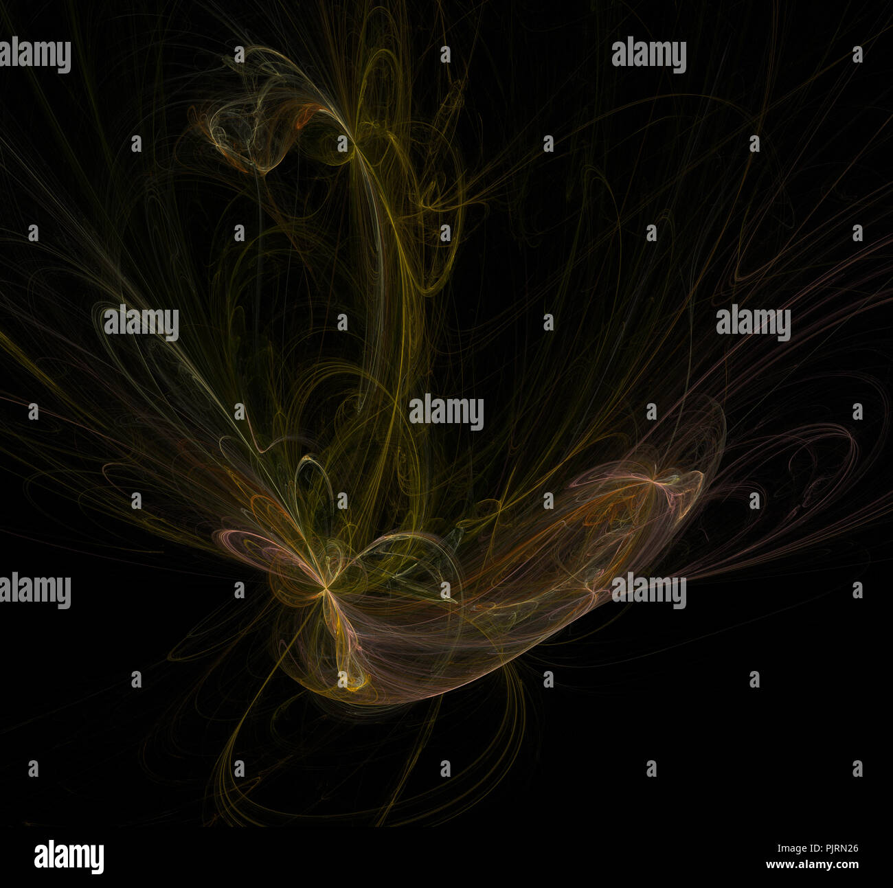 Abstract colorato giallo golden fractal su sfondo nero. Fantasy texture frattale. Arte digitale. Il rendering 3D. Computer immagine generata Foto Stock